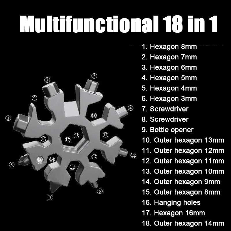 18 в 1 Многофункциональный инструмент из нержавеющей стали Снежинка Отвертка Гаечный ключ Рожковый ключ