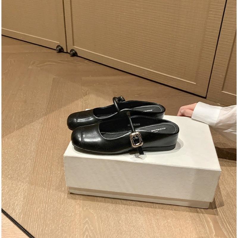 Half Drag Version~ 35mm Inner Height Increase Word with Mary Jane Sandals Women's Bag Head Half Slippers