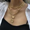 Metal Wind Coin Portrait Multi-layer Stacking Wearing Necklace Personality Exaggerated Collarbone Chain Trend Advanced Sense Necklace Decoration Women