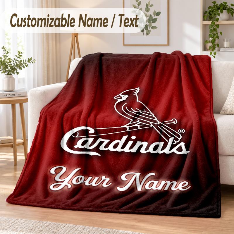 Custom Text Flannel Blanket St. Louis Cardinals Print Warm Cozy Blanket Home Sofa Bedding