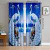 2pcs- Elegant Peacock Polyester Curtains, Bathroom, Bedroom, Living Room, and Family Room Decorative Curtains