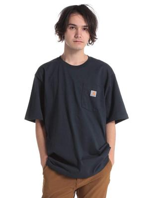 Футболка с коротким рукавом и круглым вырезом, карманом с логотипом [Carhartt] [K87] (Л, Военно-Морской Флот)