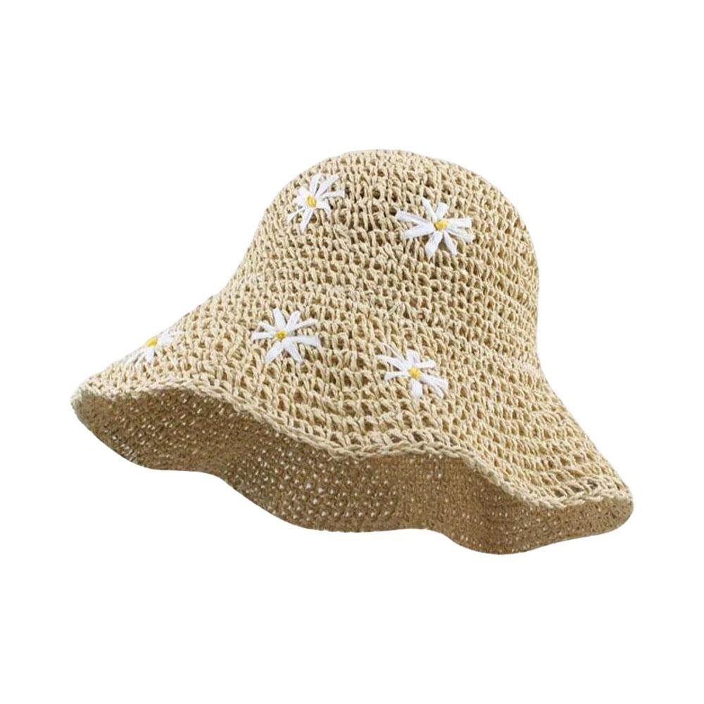 Straw Beach Sun Hat Flower Fisherman Cap Fashion Bucket Hat for Women
