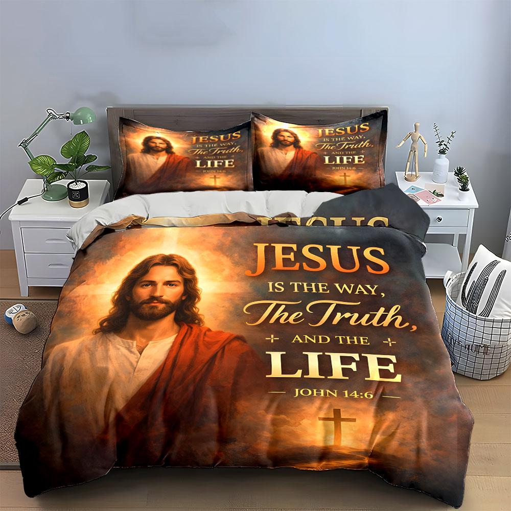 Jesus Biblical Quote Design Bedding Duvet Cover Set  (1*Duvet Cover 2*Pillowcases, without duvet insert)