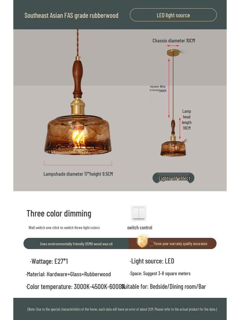 French Mid-Century Solid Wood Bedside Pendant Light