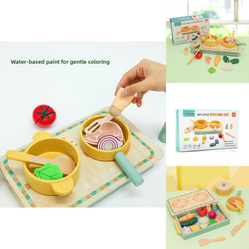 Fun Wooden Simulation Kitchen Vegetable And Fruit Cooking Children Toy Set For Preschool Home Learning