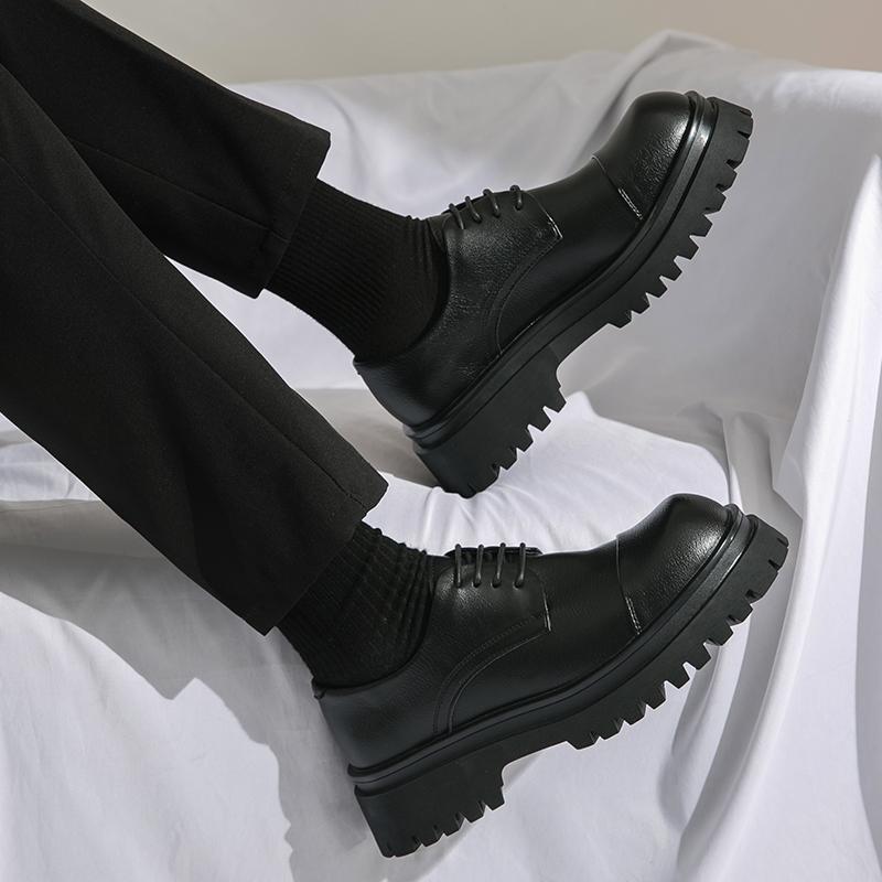 Men Oxfords Black Dress Derbys Platform Elevator Shoes Formal Business Shoes Height Increase Black Thick Sole Leather Shoes