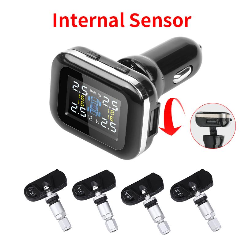 Jansite Car TPMS Cigarette Lighter Tire Pressure Monitoring System Sensors Auto Security Tpsm Sensor Adjustable Display Angle