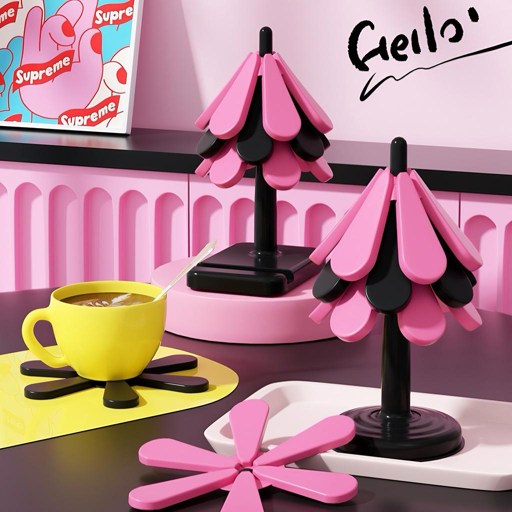 Набор из 3 шт. Милые розовые креативные многофункциональные силиконовые прихватки, круглые однотонные, только ручная стирка, для декора рождественской елки, подставки для стола