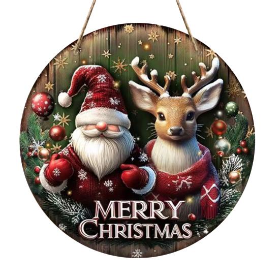 Круглая Рождественская Деревянная Вывеска-Венок Праздничный Настенный Декор для Внутренней Двери и Праздничного Домашнего Дисплея Натуральная Изготовленная Вывеска