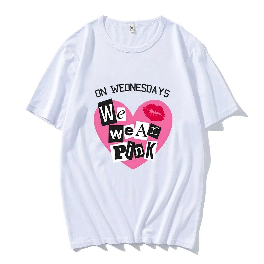 MeanGirls On Wednesday We Wear Pink T-shirts Short Sleeve Soft Cotton Tee-shirt Casual Spring Women/Men Tshirt Graphic Print Tee