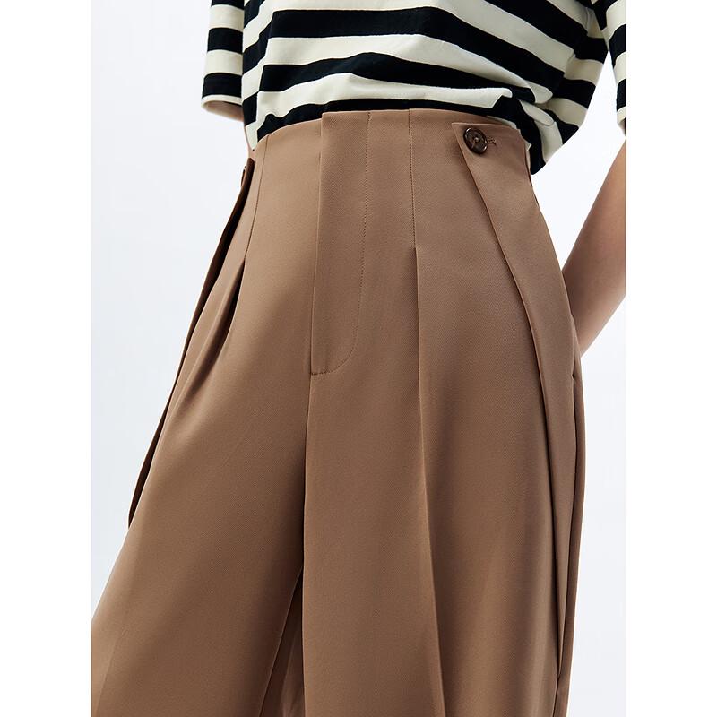 PEACEBIRD Women's High-Waist 3D Pleated Wide-Leg Long Pants