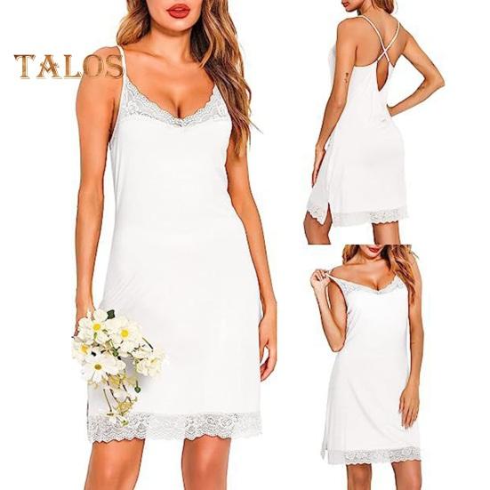 Женская кружевная ночная рубашка на тонких бретельках с V-образным вырезом, пижама, сорочка, платье для сна, летняя мягкая ночная рубашка