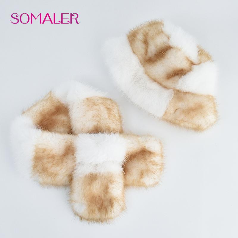 SOMALER Красочная шапка из искусственного меха, шарф, комплект, теплые женские шапки из искусственного меха с шарфами