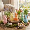 Пенные flocked кролики на Пасху с бантом, скульптуры кроликов, однотонные 3D статуэтки стоящих пасхальных кроликов, сувениры для вечеринки