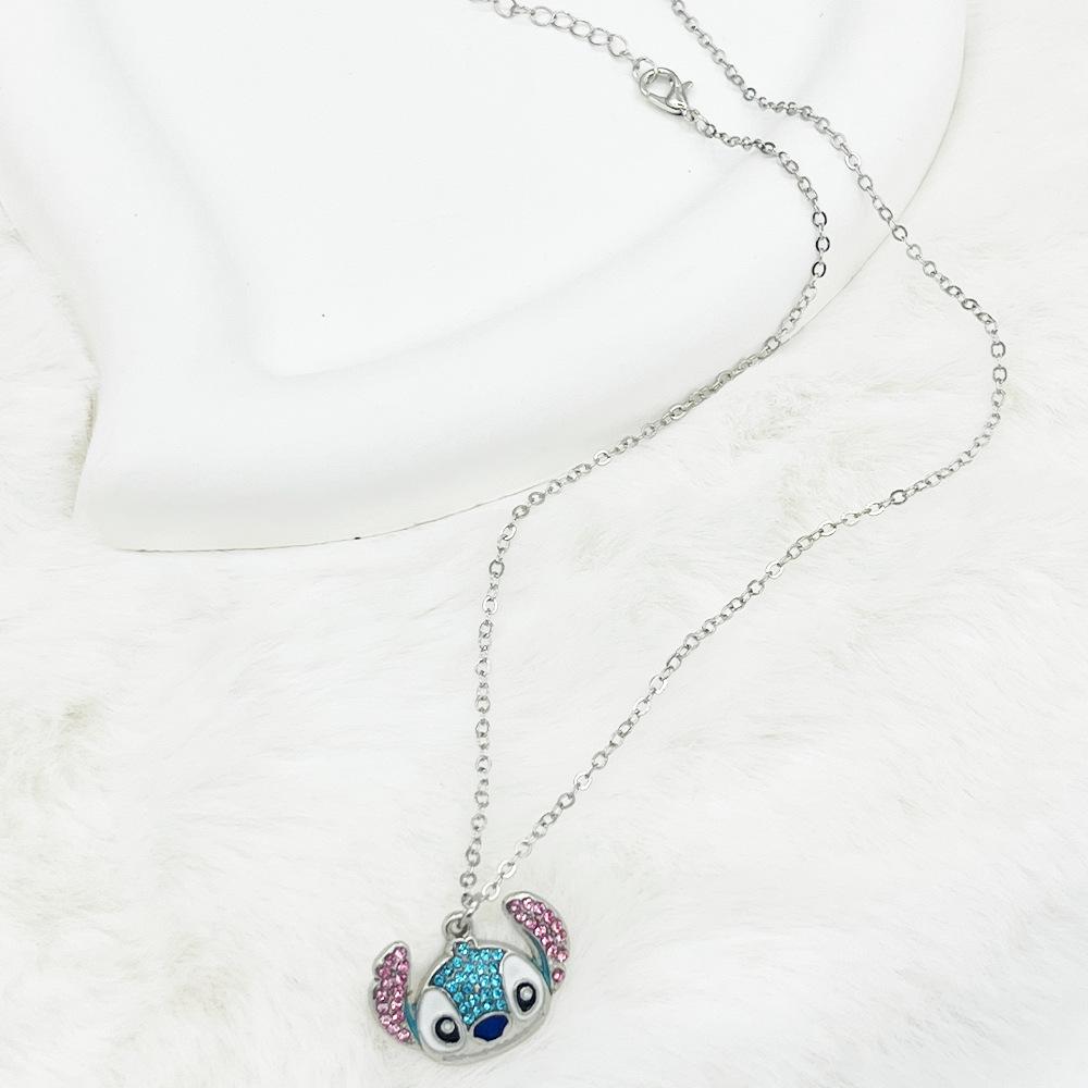 Children's Cartoon Stitch Inlaid Diamond Earrings & Necklace Set
