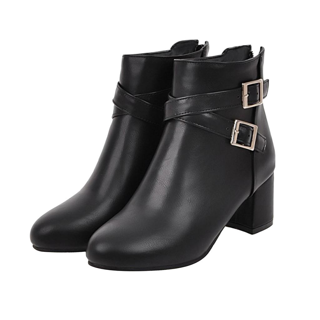 Женские сапоги на толстом каблуке с острым носком Короткие сапоги Ботинки Женские сапоги