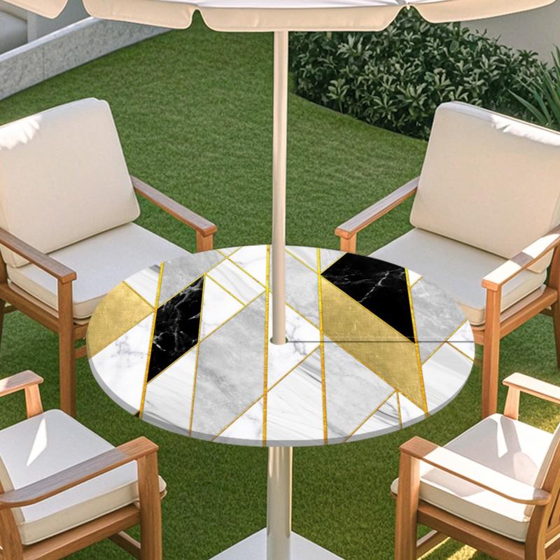 Outdoor Round Table Cover With Umbrella Hole Elastic Edge Waterproof Patio Dining Tablecloth Garden Terrace