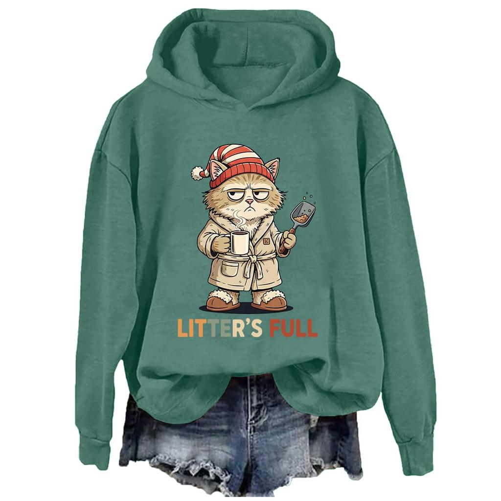 Ladies Fashion Casual Long Sleeve Printed Round Neck Hoodie Pullover Top