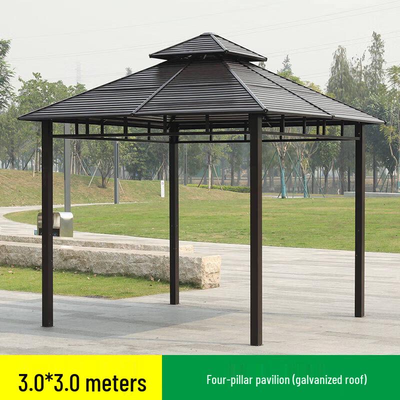 JINGGENG Outdoor Four-Column Gazebo with Galvanized Roof