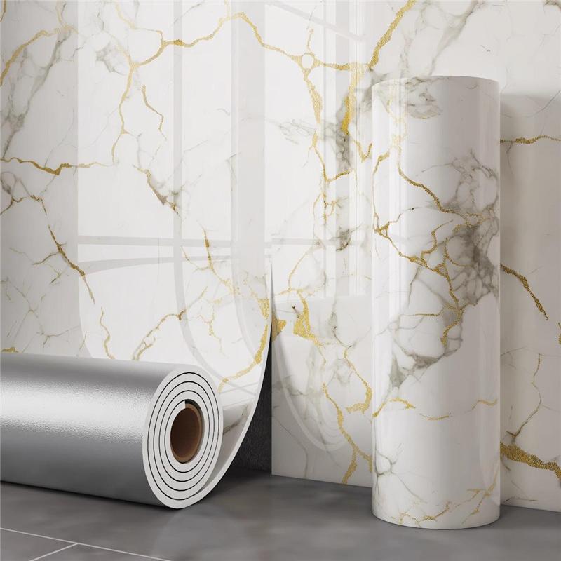Imitation Marble Tile Wallpaper Self-adhesive Waterproof Moisture-proof Bathroom Wall Background Decor Wall Sticker