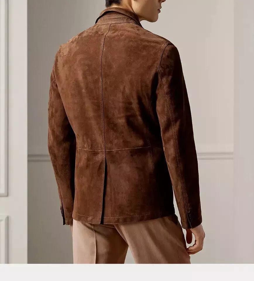 Men Coat Handmade Casual Formal Party Stylish Brown Pure Suede Leather Blazer