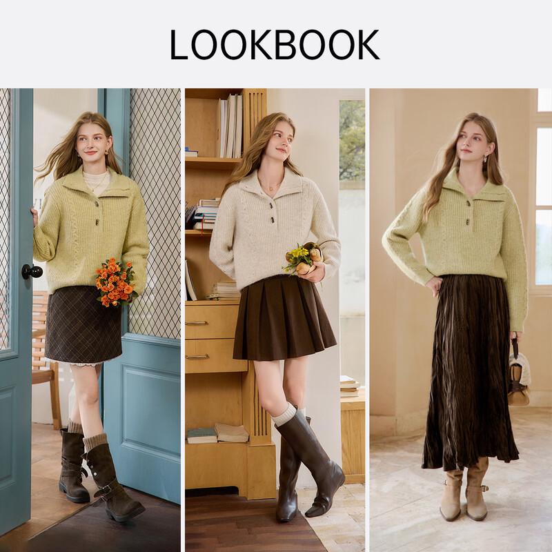 Xiangying Women's Mock Neck Cable Knit Pullover Sweater