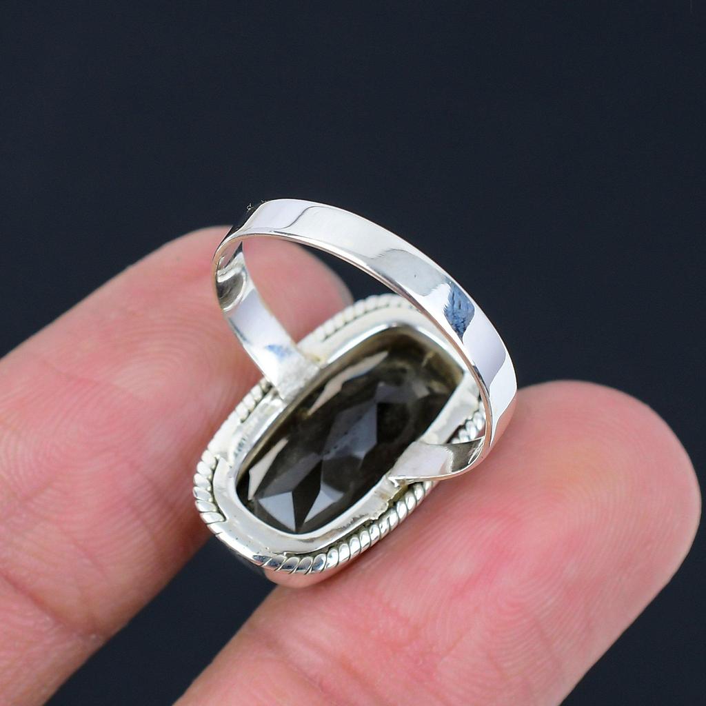 Ограненный дымчатый кварц, массивное кольцо ручной работы из стерлингового серебра 925 пробы, ювелирные изделия