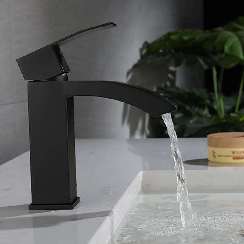 Basin Sink Bathroom Faucet Deck Mounted Hot Cold Water Basin Mixer Taps Matte Black Lavatory Sink Tap Crane