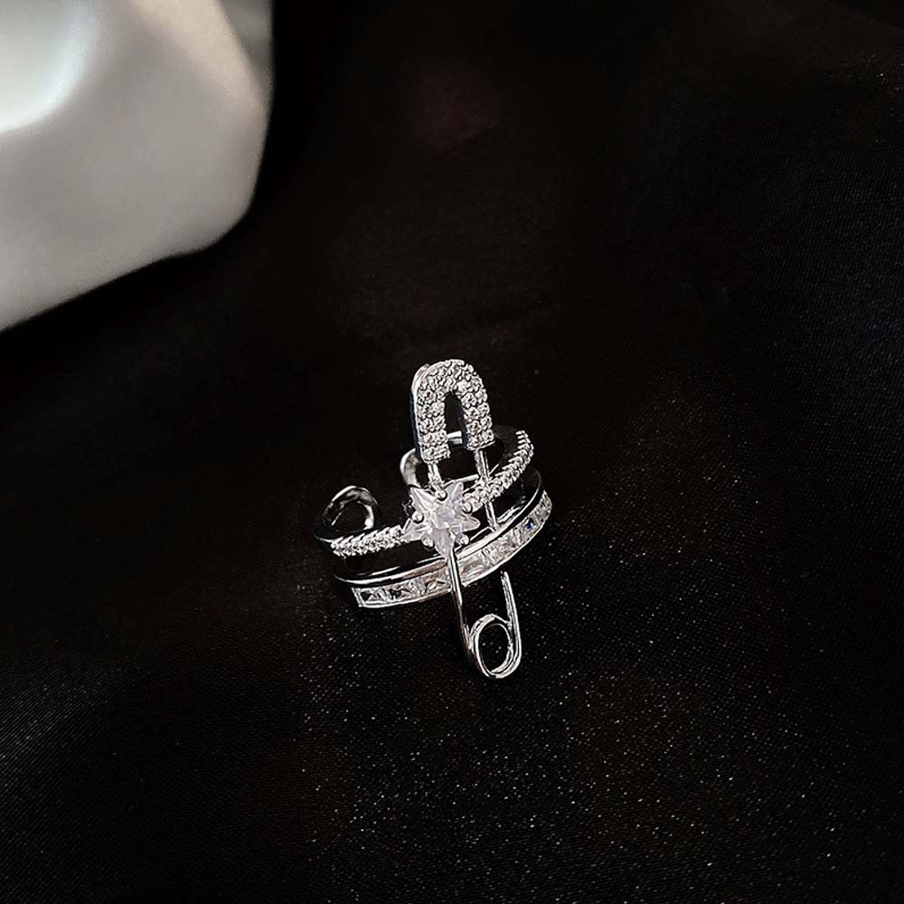 Girls Exaggerated Zircon Double Layer Pin Design Finger Rings Copper Fashion Jewelry Open Ring