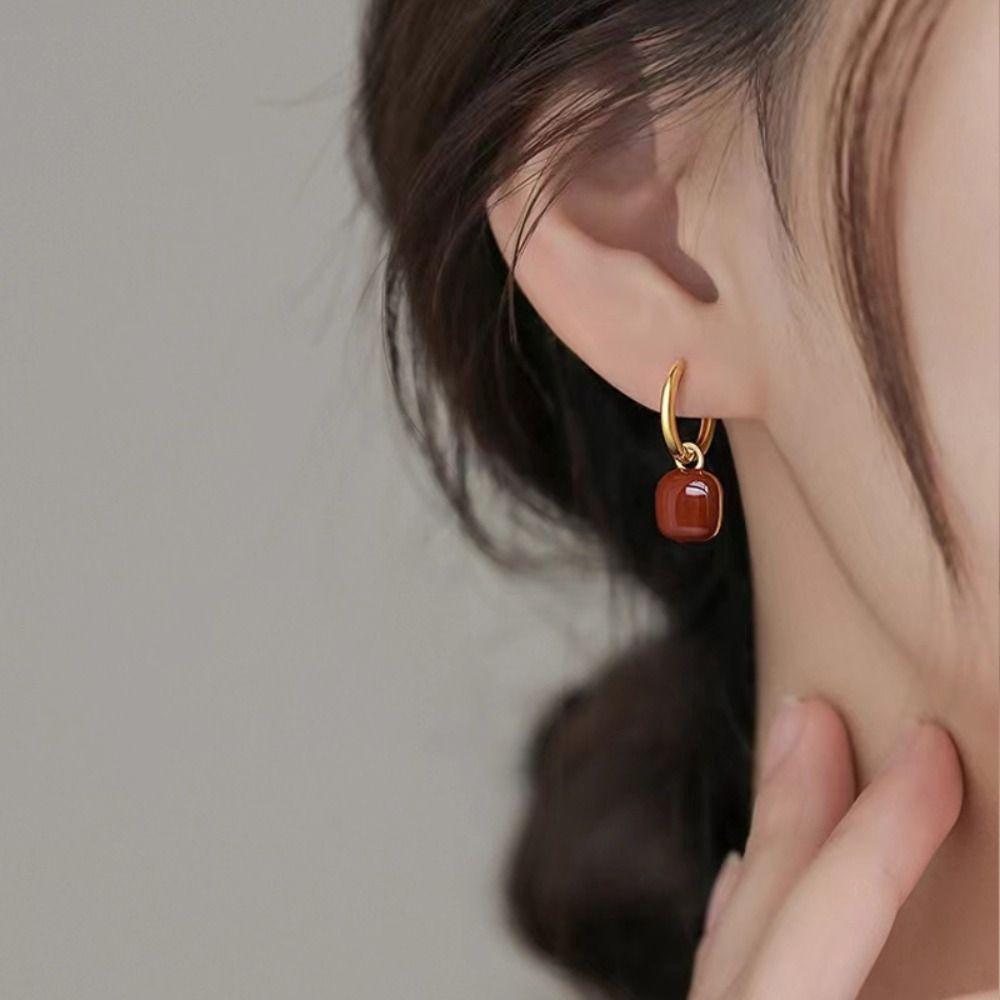 Style Jewelry Accessories Ear Buckle Small Huggie Earrings Women Hoop Earrings Wine Red Earrings