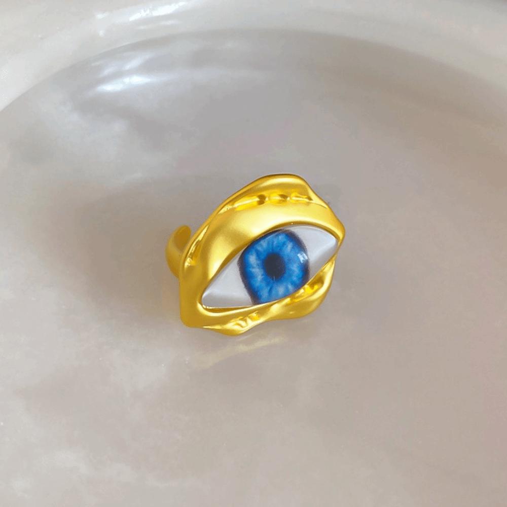 Pleated Devil's Eye Devil's Eye Ring Vintage Exaggerated Glaze Luxury Ring Alloy Copper Banquet Metal Rings Opening Finger Ring