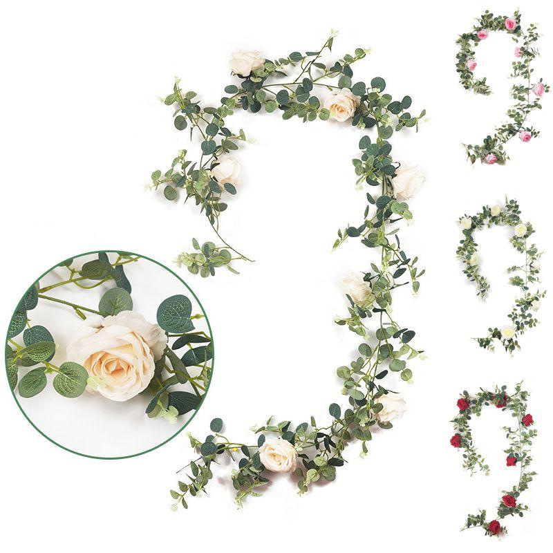 Eucalyptus 195m Artificial With Rose Garland Vine Hanging Party Wedding Decor