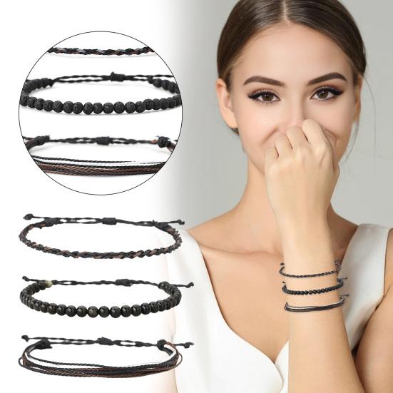 3 шт./компл. браслеты дружбы плетеные из восковой линии винтажный легкий натуральный камень из бисера целебный регулируемый набор браслетов на запястье праздничный подарок