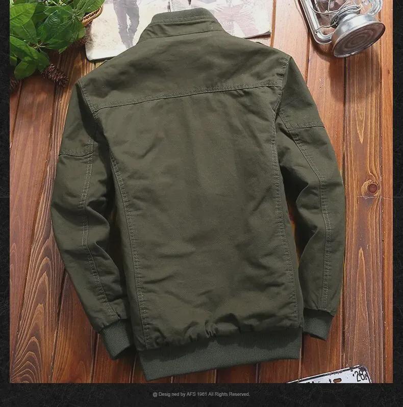 Men's Military-Style Washed Cotton Jacket with Velvet Lining