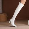 Женские сапоги на высоком каблуке, осенние и зимние новые однотонные сапоги до колена в европейском и американском стиле на толстом каблуке