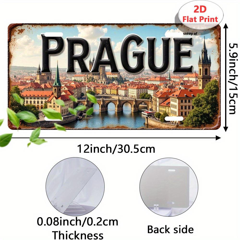 Hisun Tin Sign HD Aluminum Metal Sign Prague Vintage License Plate Style Wall Decor Retro Charles Bridge Vltava River Czech Republic Cityscap