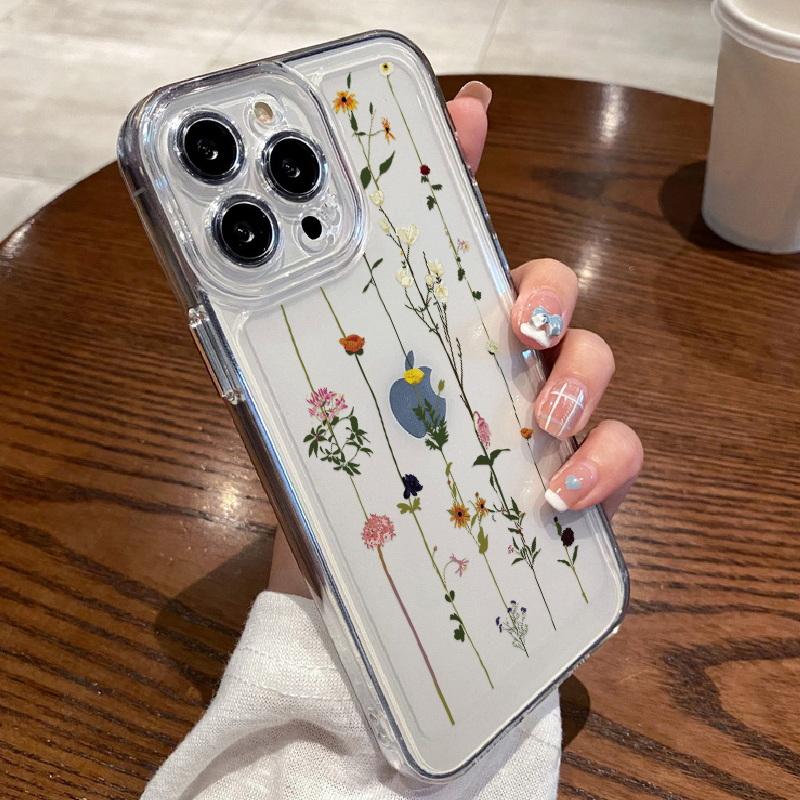 Прозрачный чехол с цветочным принтом для iPhone 16 15 14 11 Pro Max 13 12 Mini 15 14 Plus XR Xs Max 7 8, защита объектива, ударопрочный цветной силиконовый чехол