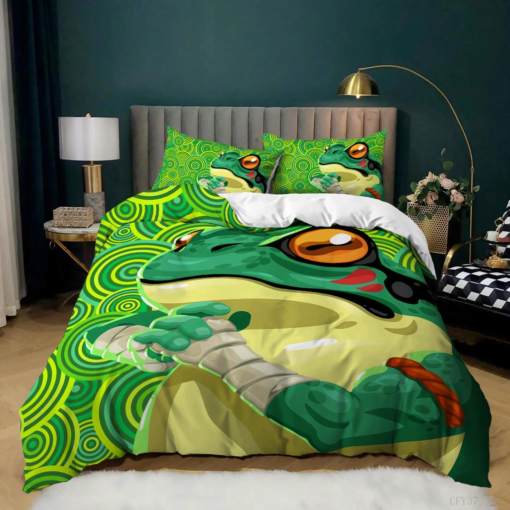 Lovely Frog Duvet Cover Set King Size Funny Frog Tropical Amphibian Bedding Set 3D Tropical Nature Animal Frog Quilt Cover Set