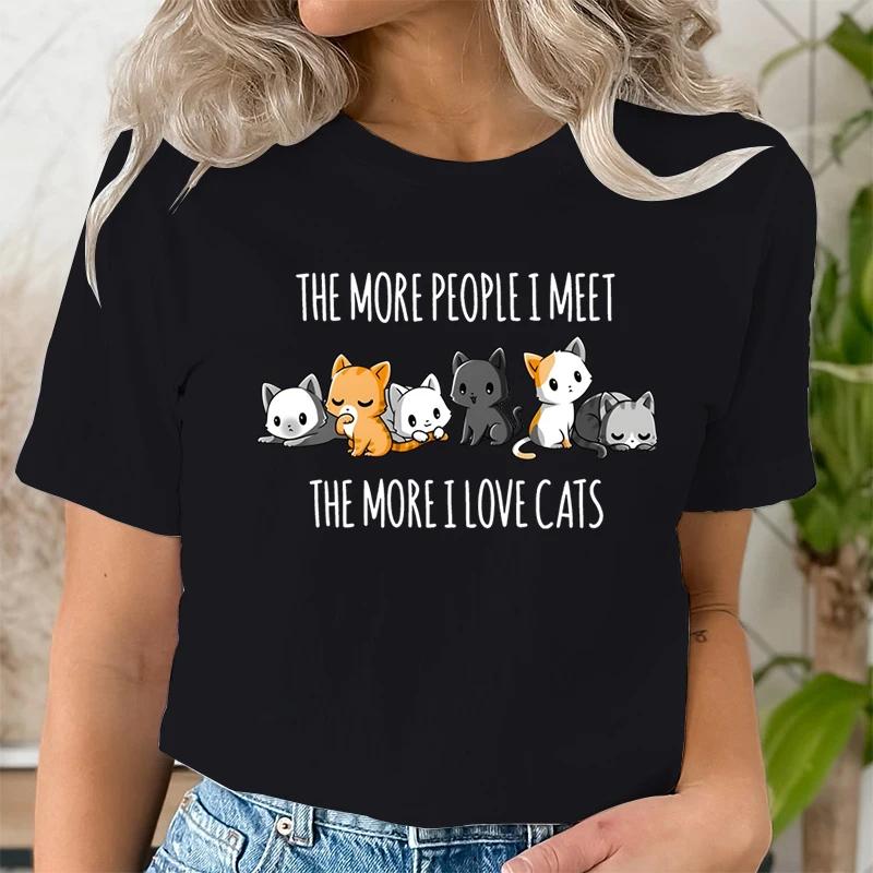 Модная летняя повседневная женская футболка Cute Cat University Женская одежда Эстетическая одежда Футболки женские