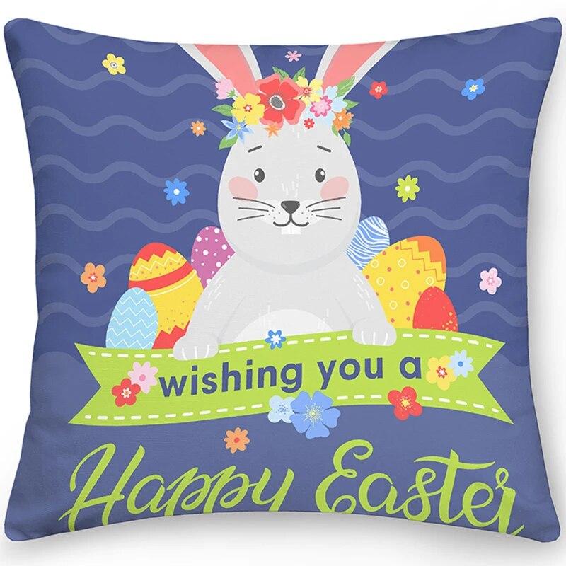 Home Decor Easter Pillowcase Sofa Cushion Cover Bedroom Room Decor Easter Bunny Egg Print Throw Pillow Case