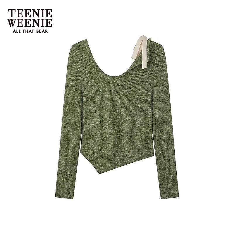 Teenie Weenie Bearnova 2025 Autumn Women's Asymmetrical Off-Shoulder Sweater