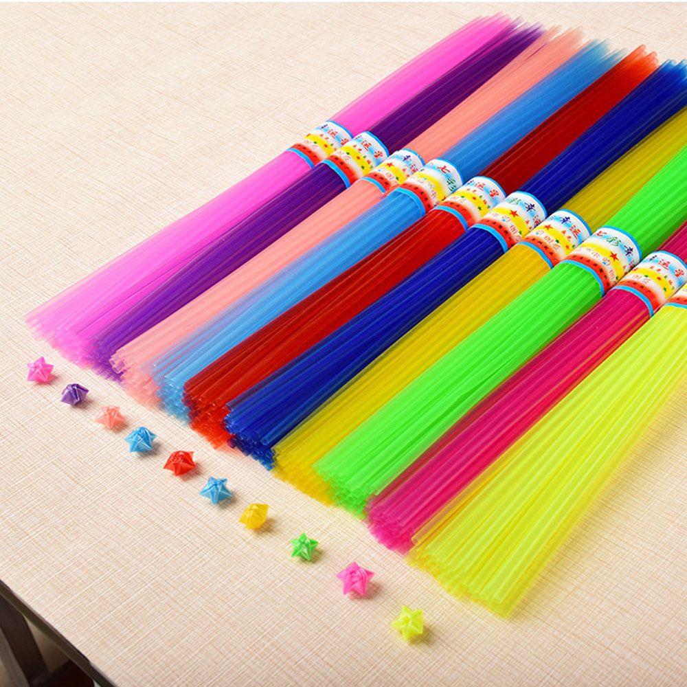 Five Horn Plastic Straw Folded Star Fluorescence Pentagram Origami Crafts Decoration Star Strip