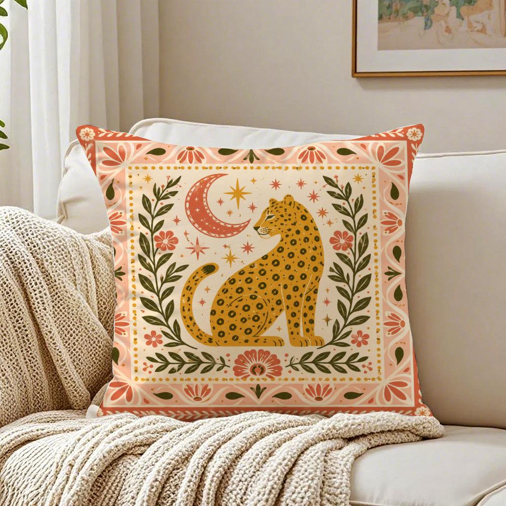 Minimal Boho Sun Leopard Palm Tree Pillow Case Breathable Organic Short Plush Cushion Covers WrinkleResistant Soft Durable