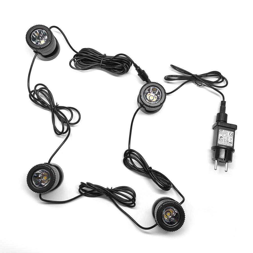 Set of 4 Warm White Pond Lights LED Submersible Fountain Lights IP68 Waterproof Underwater Landscape Spotlights with