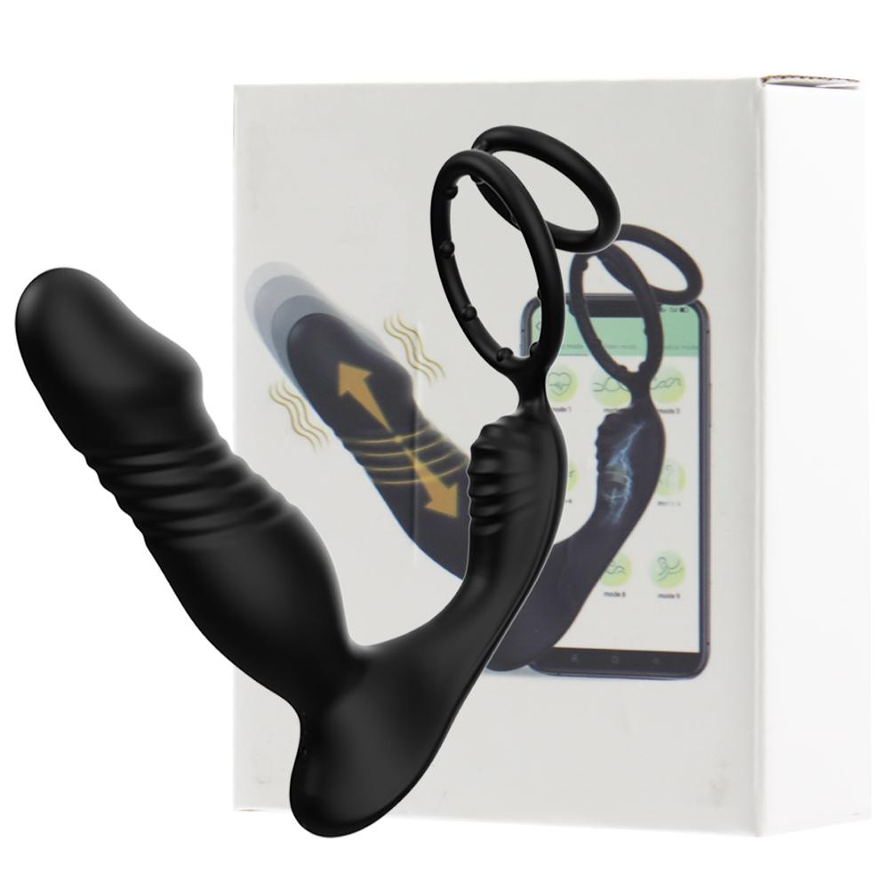 App Control Thrusting Prostate Massager Anal Vibrator 9 Vibrating 2 Ring Design Delay Ejaculation Butt Plug Sex Toy for Couples