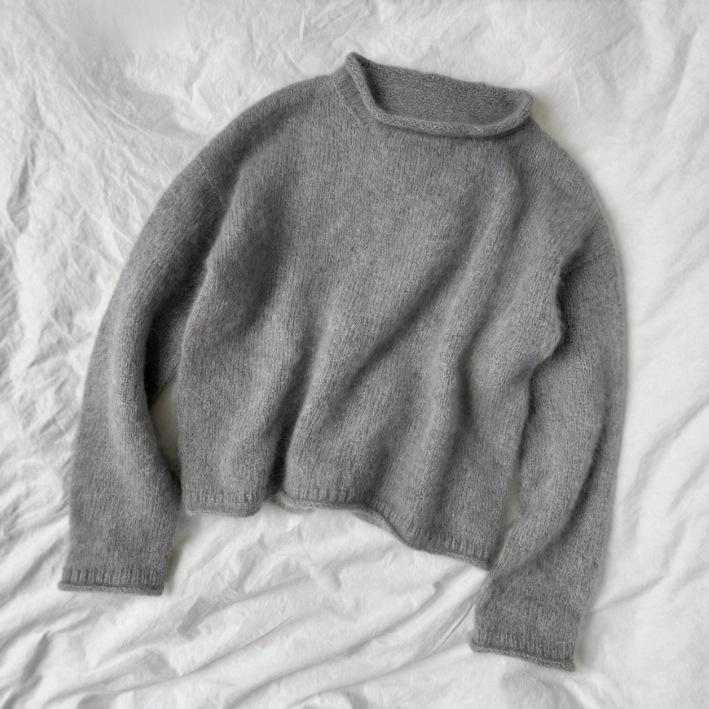 Korean Style Mohair Loose Sweater - Autumn/Winter Round Neck Rolled Hem Pullover for Women
