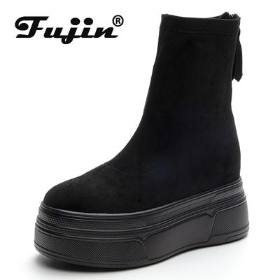 Koznoy 8,5 см из синтетической эластичной ткани, замшевые кожаные ботильоны на танкетке, удобные весенние женские лоферы, осенние туфли на платформе