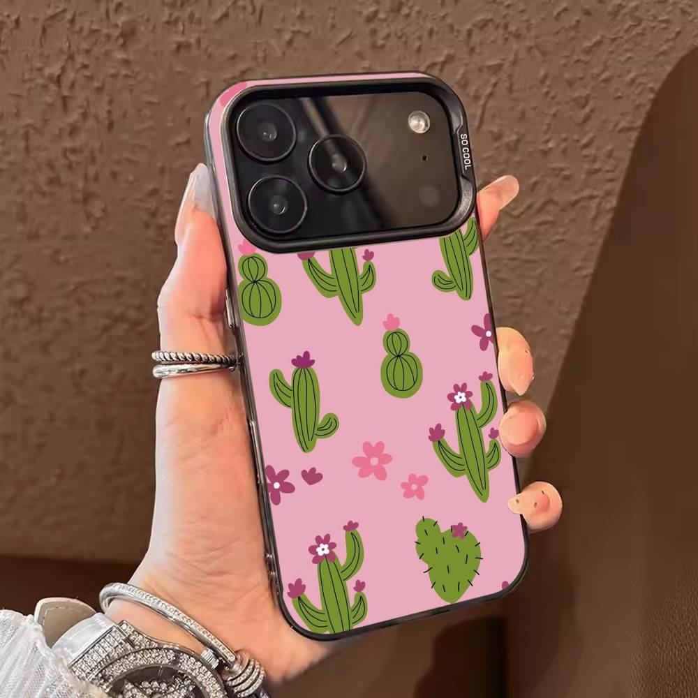 Чехол для телефона с кактусами и суккулентами для iPhone 17 16 15 14 13 12 11 Pro Max Plus Серебристый карамельный Матовый чехол