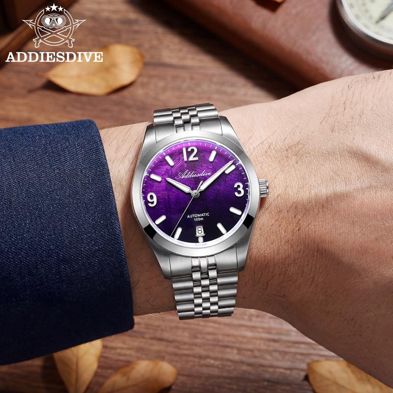 ADDIESDIVE Автоматические часы Роскошные Сапфировые Новые Мужские Часы 39мм Градиентный Циферблат Механические 8215 Водонепроницаемые 100м BGW9 Люминесцентные AD2547